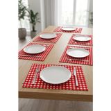 Rona Home Kareli Amerikan Servis 6'lı Set 35X45 cm Kırmızı Petibör Tabak Altlığı Su Itici Masa Altlığı - 35 x 45 cm - Kırmızı - Beyaz