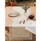 Rona Home Keten Görünümlü Dantelli Ekru Runner - Su Geçirmez Salon Örtüsü - 45 x 180 cm