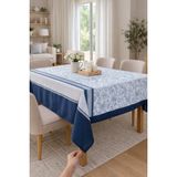 Rona Home Lacivert Mavi Çiçekli Leke Tutmaz Kaliteli Premium Kumaş Mutfak Yemek Masası Örtüsü Şık Sofra - 140 x 180 cm