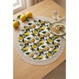 Rona Home Limon Desenli Sıvı Geçirmez Runner - Güpürlü Leke Tutmaz Mutfak Masası Örtüsü - 60 x 60 cm - Sarı