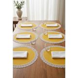 Rona Home Lüks Sarı Güpürlü Supla Takımı Amerikan Servis Çeyizlik Şık Sofra Sunum Set 6'lı - 40 cm