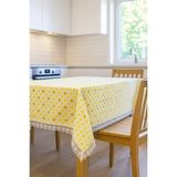 Rona Home Sarı Desenli Kumaş Masa Örtüsü Dantel Kenarlı Silinebilir Şık Çeyizlik Su Geçirmez Masa Örtüsü - 100 x 140 cm