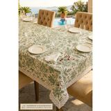 Rona Home Sıvı Geçirmez Leke Tutmaz Yeşil Çiçekli Desenlimasa Örtüsü Kaliteli Kumaş Şık Sofra Bezi Çeyizlik - Beyaz - 140 x 300 cm