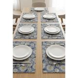 Rona Home Tabak Altlığı Amerikan Servis Seti 6'lı Leke Tutmaz Dikdörtgen Kumaş Mavi Papatya Desenli 35X45 - 35 x 45 cm