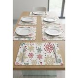Rona Home Yılbaşı Tabak Altlığı 6'lı Amerikan Servis Seti Leke Tutmaz Su Geçirmez Kar Tanesi Desenli - 35 x 45 cm - Bej