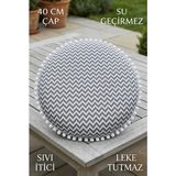 Rona Home Yuvarlak Minder 40 cm Su Geçirmez Sıvı Itici Leke Tutmaz Dekoratif Balkon Bahçe Oturma Minderi - Gri - Beyaz