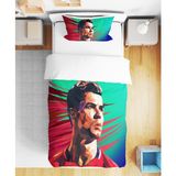 Ronaldo 3D Dijital Baskılı Tek Kişilik Erkek Çocuk Genç Çarşafsız Nevresim Takımı - Renkli - 160 x 220 cm