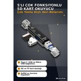 Ronanna Buğz Tip-C Micro USB Girişli 5'li Çok Fonksiyonlu Sd Kart Okuyucu Otg Dönüştürücü BX-313518