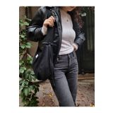 RONASBAG Bow Bag Siyah Kadın Astarlı Içi Gözlü Fiyonk Detaylı Fermuarlı Baget Kol Çantası