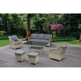 Ronda 3+1+1+2puf+masa Rattan Bahçe Balkon Mobilyası Bambu - Krem
