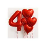 RÖNESANS PARTİ Kırmızı Rakam Kalp Folyo Balon Seti Yaş-4