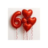 RÖNESANS PARTİ Kırmızı Rakam Kalp Folyo Balon Seti Yaş-6