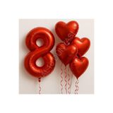 RÖNESANS PARTİ Kırmızı Rakam Kalp Folyo Balon Seti Yaş-8