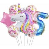 Rönesans Parti Unicorn Balon Folyo Set Konsept Doğum Günü Set Yaş 5 - Beyaz