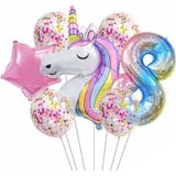 Rönesans Parti Unicorn Balon Folyo Set Konsept Doğum Günü Set Yaş 8 - Kırmızı
