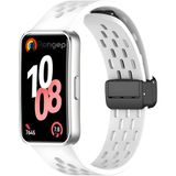 Rongep Huawei Band 10-9-8 ile Uyumlu Delikli Tasarım Air Loop Silikon Kordon Manyetik Toka Mekanizmalı Nefes Alabilirlik Sağlayan Deformasyona Karşı Dayanıklı Yumuşak Saat Kayışı (Beyaz)
