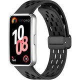 Rongep Huawei Band 10-9-8 ile Uyumlu Delikli Tasarım Air Loop Silikon Kordon Manyetik Toka Mekanizmalı Nefes Alabilirlik Sağlayan Deformasyona Karşı Dayanıklı Yumuşak Saat Kayışı (Siyah)