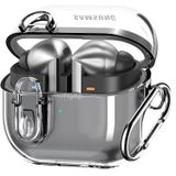 Rongep Samsung Galaxy Buds 3 Pro/Buds 3/Buds 3 FE için Güvenlik Kilit Tasarımlı Şeffaf Kulaklık Kılıfı Darbeye Çizilmeye ve Sararmaya Karşı Dayanıklı Taşıma Askılı TPU Silikon Koruyucu (Şeffaf-Siyah)