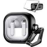 Rongep Samsung Galaxy Buds4 Pro/Buds 4 için Kılıf [Fonksiyonel Stantlı Tasarım] Black-Frame Kulaklık Kılıfı [Güvenlik Kilit Tasarımlı] Taşıma Askılı TPU Koruyucu Samsung Buds 4 Pro Kılıf (Siyah)