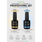 RONIKI Professional Base + Top Gel Set 15 ml | Kauçuk Esaslı Base & No-Wipe Gloss Top | UV/LED