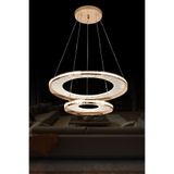 RONİSU AYDINLATMA Velvet Lüks Modern 2 Katlı Kristal Dokulu İkili Halka 50 cm Led Avize VLV-2H50-W80-MIX