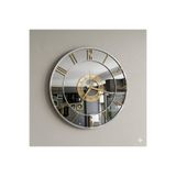 Ronson Gold Pleksi Rakamlı Gümüş Aynalı Duvar Saati 40x40 cm - Beyaz Çerçeveli Modern Salon Ve Ofis Saati