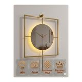 Ronson LED Işıklı Aynalı Gold Kare Metal Duvar Saati | Premium Dekoratif Sessiz Akan Mekanizma | Modern Salon Saati