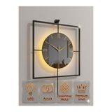 Ronson LED Işıklı Aynalı Kare Metal Duvar Saati 60x46 cm | Modern Dekoratif Sessiz Akan Mekanizma | Siyah Çerçeve