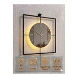 Ronson LED Işıklı Aynalı Kare Metal Duvar Saati 60x46 cm | Siyah Demir Çerçeve | Füme Aynalı Pleksi | Sessiz Akan Mekanizma