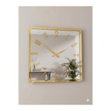 Ronson Lüks Gümüş Ayna Üzeri Gold Aynalı Pleksi Kare Duvar Saati – 50x50 cm