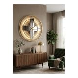 Ronson Luxury Gold Metal Çerçeveli Füme Aynalı Pleksi Lüks Duvar Saati 40x40 cm