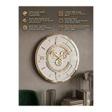 Ronson Modern Çark Detaylı Duvar Saati 40x40 cm Beyaz MDF Gold Aynalı Pleksi Sessiz Mekanizmalı Dekoratif Duvar Saati