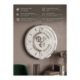 Ronson Modern Çark Detaylı Duvar Saati 60 cm Beyaz MDF Gümüş Aynalı Pleksi Sessiz Mekanizmalı Dekoratif Duvar Saati
