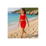 rony pony kids Kız Çocuk Neon Kırmızı Crop Üst ve Uzun Şortlu Mayo Takımı - 2 Parça