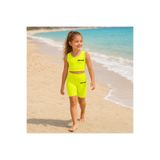 rony pony kids Kız Çocuk Neon Sarı Crop Üst ve Uzun Şortlu Mayo Takımı - 2 Parça