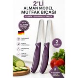 ROOC 2'li Paslanmaz Çelik Mutfak Bıçağı Alman Model 21,5 cm - Çok Amaçlı Meyve, Sebze ve Kahvaltı Kesme Bıçağı Mor Saplı