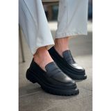 roof atelier Erkek Siyah Kalın Taban Loafer Ayakkabı - 2417 - FST
