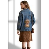 Room 8 Kadın Mavi Denim Ceket Sırt Desenli Kovboy Temalı Dachshund Köpekli Ceket - 44