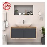 Roomart 100 cm Ahşap Antrasit Lavabolu Asma Banyo Dolabı