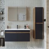 Roomart 100 cm Antrasit Mat MDF Lavabolu Banyo Dolabı ve Aynalı Üst Dolap Seti