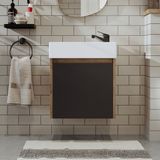 Roomart 50 cm Antrasit Ayaksız Tek Kapaklı Lavabolu Banyo Dolabı ve Aynalı Üst Dolabı