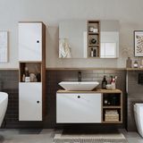 Roomart 95 cm MDF Lavabolu Banyo Dolabı Çekmeceli Tasarım ve Aynalı Üst Dolabı ile Şık Kullanım - Atlantik Çam - Beyaz