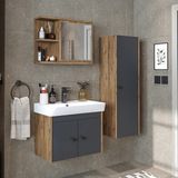 Roomart Ada Lavabolu Banyo Alt Dolabı + Banyo Üst Dolabı + Banyo Boy Dolabı - Antrasit - Atlantik Çam