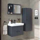 Roomart Ada Lavabolu Banyo Alt Dolabı + Banyo Üst Dolabı + Banyo Boy Dolabı - Antrasit