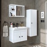 Roomart Ada Lavabolu Banyo Alt Dolabı + Banyo Üst Dolabı + Banyo Boy Dolabı - Beyaz