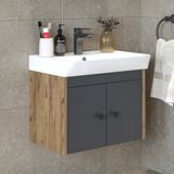 Roomart Ada Lavabolu Mat Suntalam Banyo Alt Dolabı 60 cm - Antrasit - Atlantik Çam