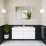 Roomart Al3 Ayaksız 2 Kapaklı Lavabolu Beyaz Mdf 100 Cm Banyo Dolabı Aynalı Üst Dolabı Bute Beyaz