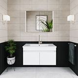 Roomart Al3 Ayaksız 2 Kapaklı Lavabolu Beyaz Mdf 85 Cm Banyo Dolabı Aynalı Üst Dolabı Bute Beyaz