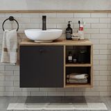 Roomart Ayaksız Lavabolu Mdf 75 Cm Çekmeceli Banyo Dolabı Antrasit