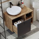 Roomart Ayaksız Lavabolu Mdf 75 Cm Çekmeceli Banyo Dolabı Atlantik Çam Antrasit